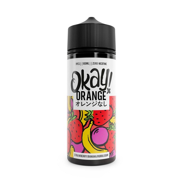 STRAWBERRY BANANA BUBBLEGUM E LIQUID BY OKAY ORANGE 100ML 70VG